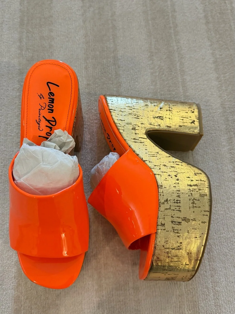 Lemon Drop by Privileged Shoes Gigietta Orange Platform Heels